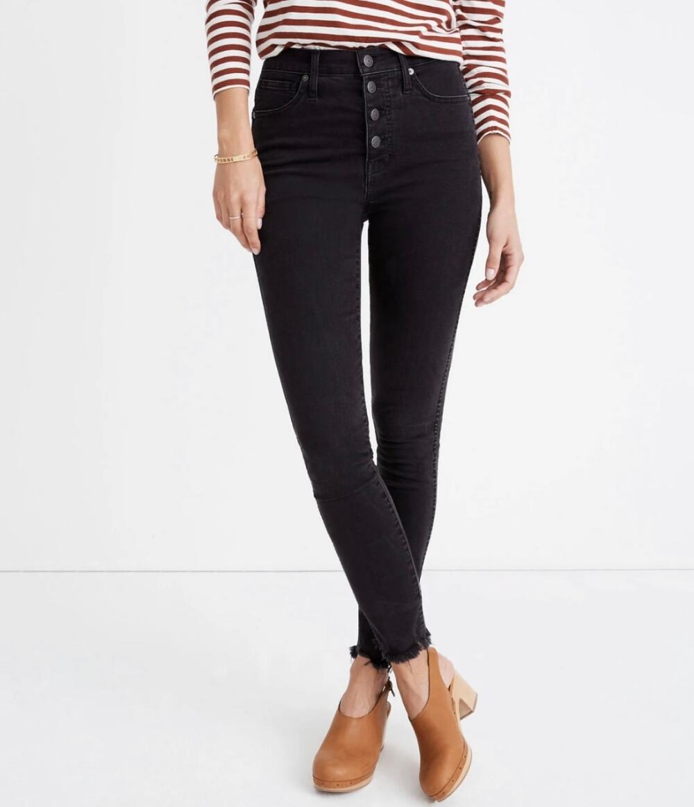 Madewell 10" High-Rise Button-Fly Skinny Jeans Berkeley Black size 28 x 27